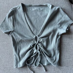 Abercrombie & Fitch Gray Ribbed Tie-Front Top